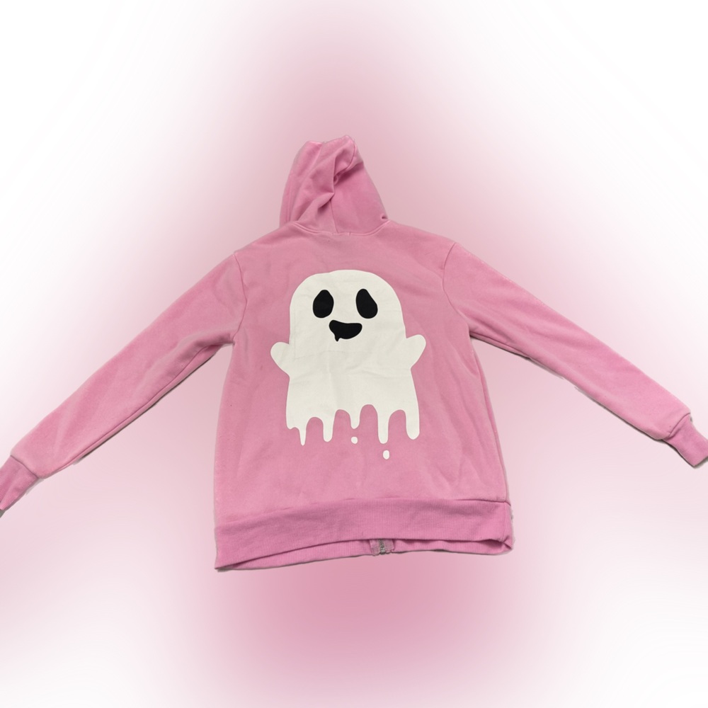 Better Together Pink Sweatshirt Hoodie With Embroidered Ghost - Picture 2 of 12